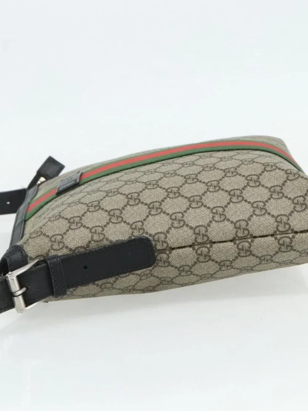 GUCCI GG Supreme Web Sherry Line Shoulder Bag PVC Beige Red 387111 Auth